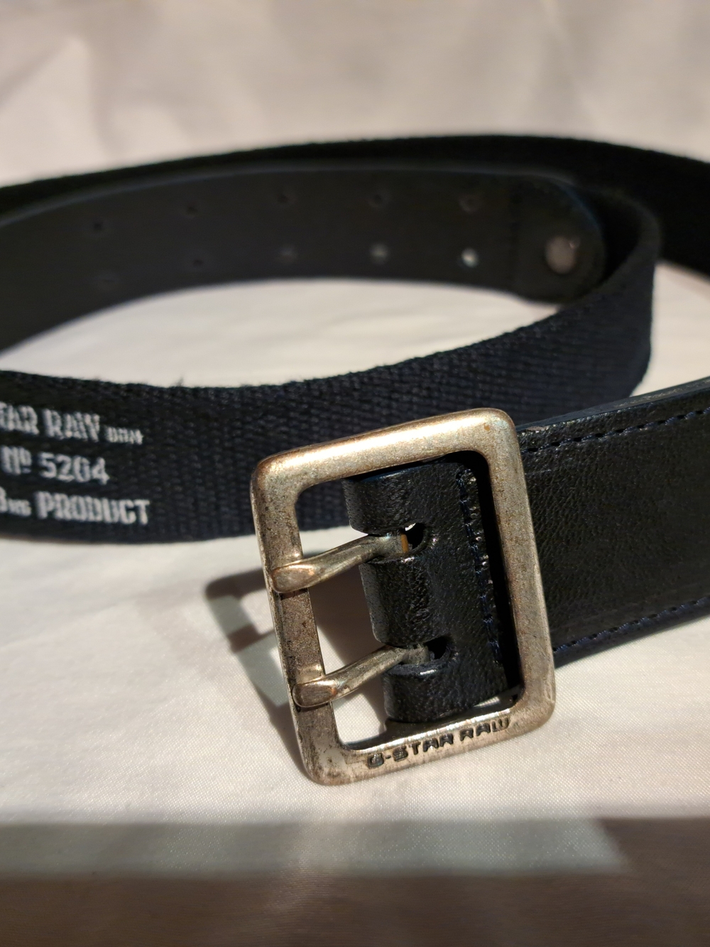 G-Star Darck Blue Canvas and Leather Belt with Brushed Metal Buckle